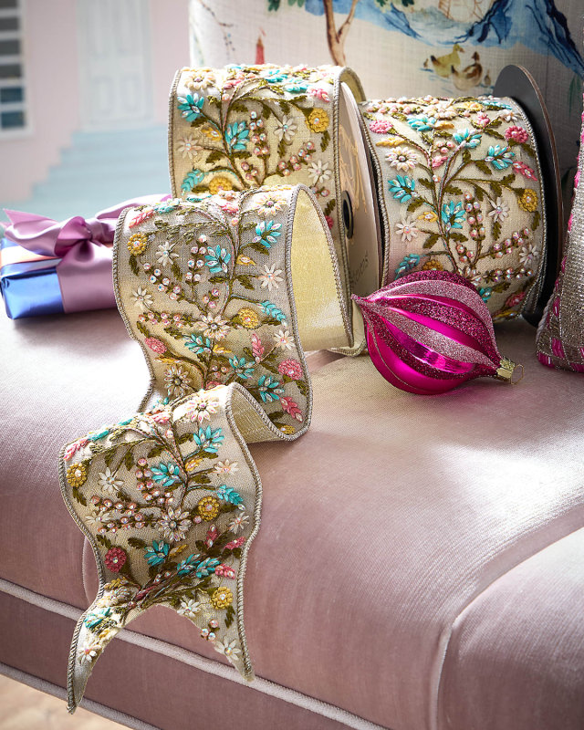 Metallic Dupion Floral Applique Ribbon, 3.5" x 5 Yards